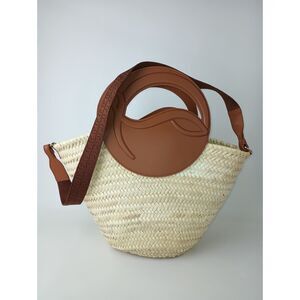 Christian Louboutin Women's Medium Biloumoon Raffia Straw Leather Basket Bag